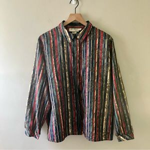 VINTAGE Floral & Stripes Long Sleeve Blouse